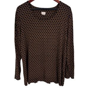 Chicos Plus Size XXL 2X 4 Chain Link Geometric Soft Cozy Brown Blouse Shirt Top